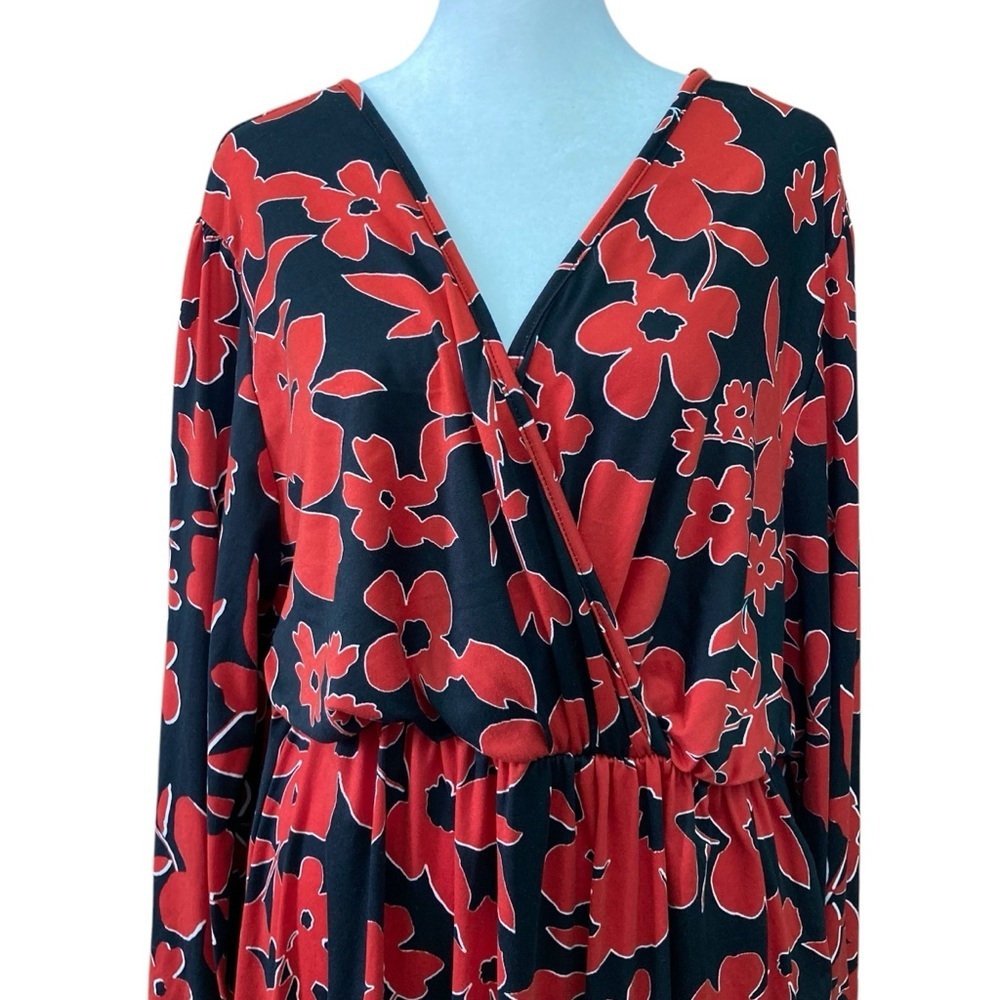 Haptics It's A Match Black &  Red Floral Long Sleeve Maxi Dress (Size 3X) - Picture 4 of 11